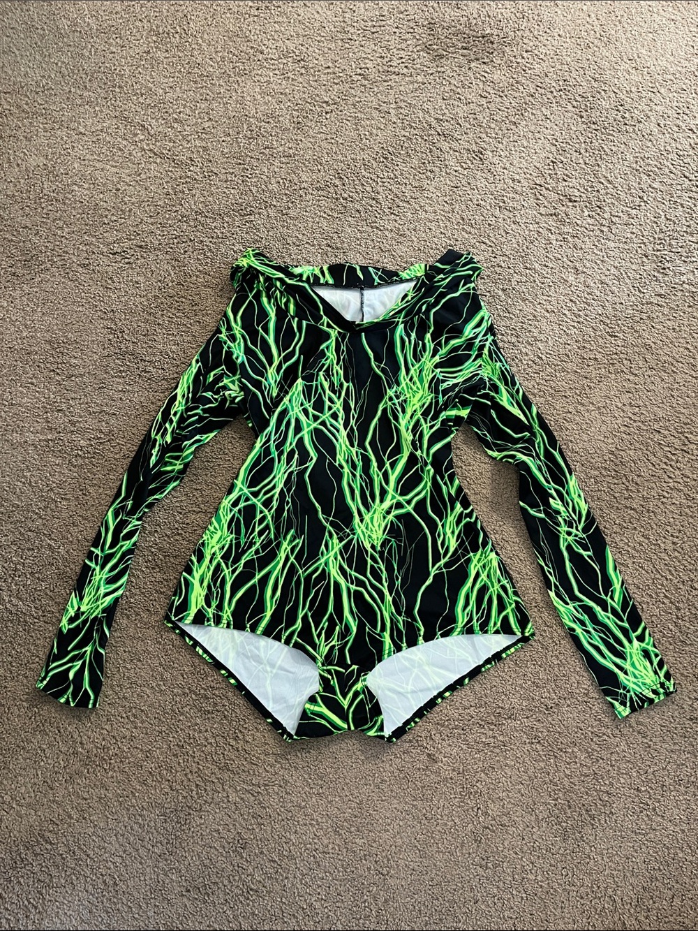 Coquetry Clothing Neon UV Green Lightning Print Long Sleeve Hoody Romper - Picture 3 of 9